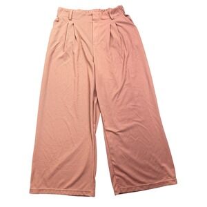 Halará Wide‎ Leg Crop Pants Elastic Waist Pleated Front Casual Pink L Fits 29"
